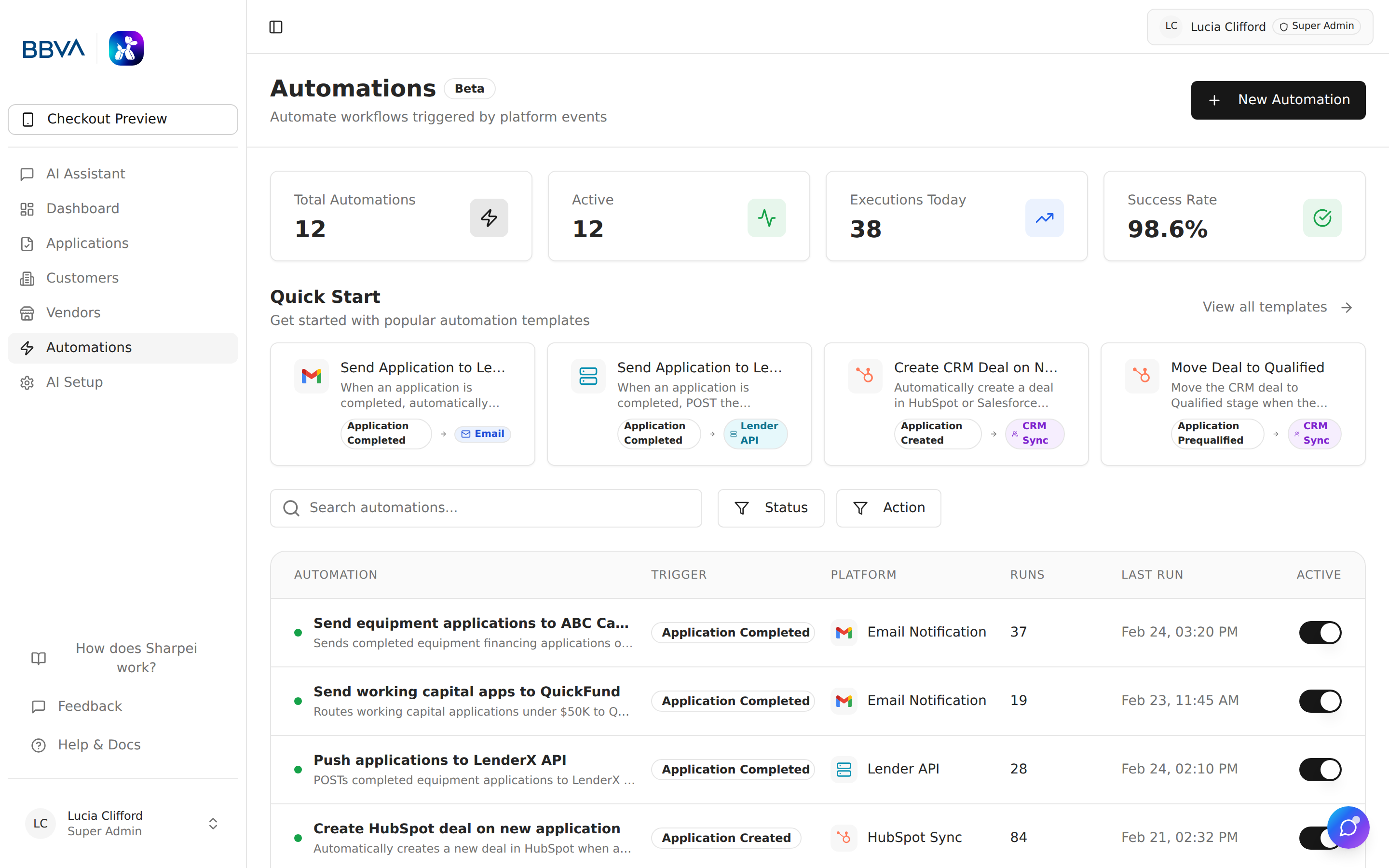 Automation list showing active workflows