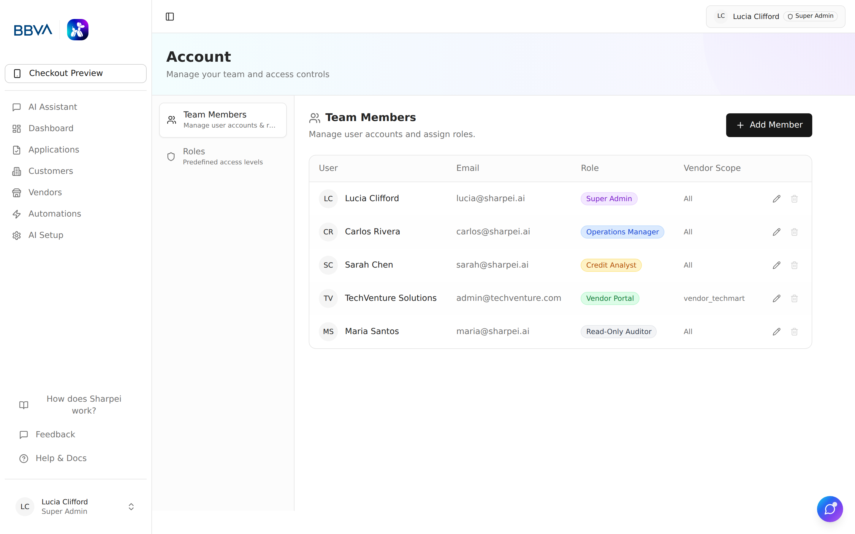 Role management and account settings